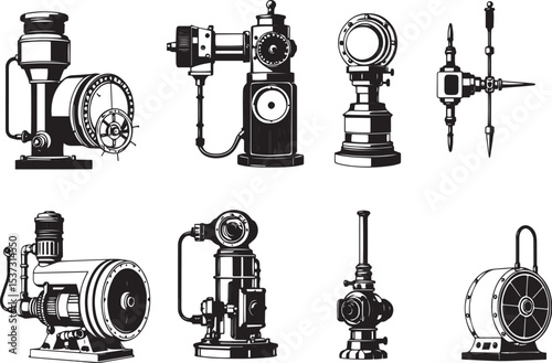 Mechanism set, retro, vintage, steampunk, cyberpunk, decorative elements. Ideal design for social media, cover, banner, flyer, music, ads.	