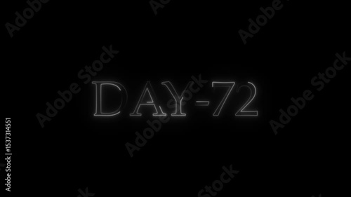 Neon illuminated display of the date number seventy two against a dark background