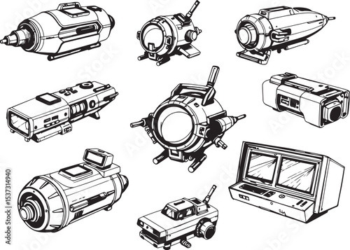 Mechanism set, retro, vintage, steampunk, cyberpunk, decorative elements. Ideal design for social media, cover, banner, flyer, music, ads.	