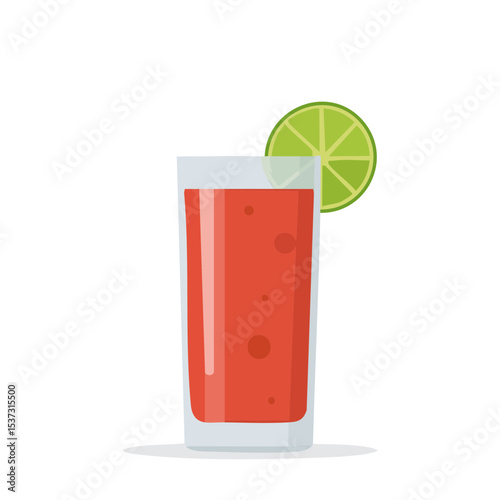 A refreshing drink with a lime garnish in a clear glass. The vibrant red beverage is a perfect thirst quencher