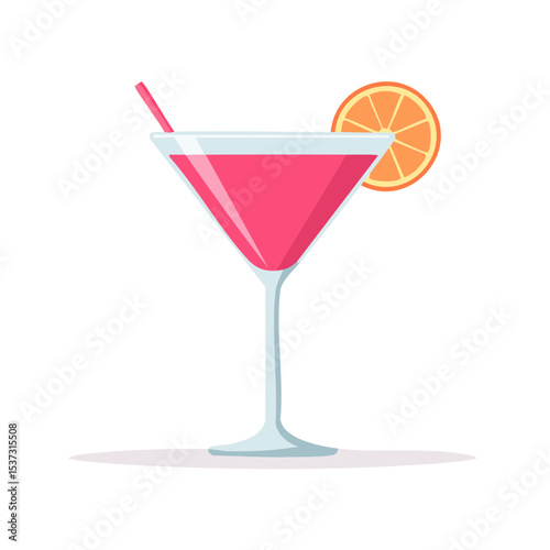 A refreshing pink cocktail with a straw and an orange slice, perfect for a warm day.