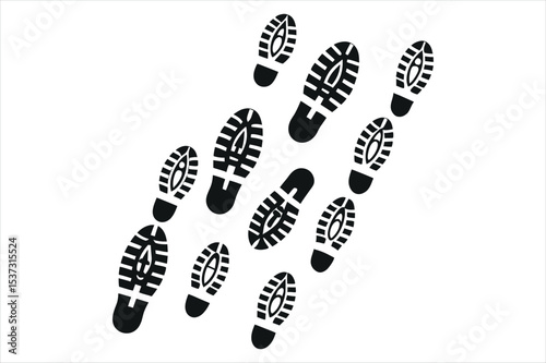 Diverse Shoe and Foot Prints on a White Background