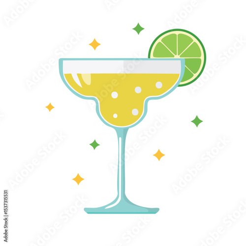 Refreshing margarita cocktail with lime slice