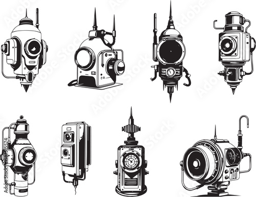 Mechanism set, retro, vintage, steampunk, cyberpunk, decorative elements. Ideal design for social media, cover, banner, flyer, music, ads.	