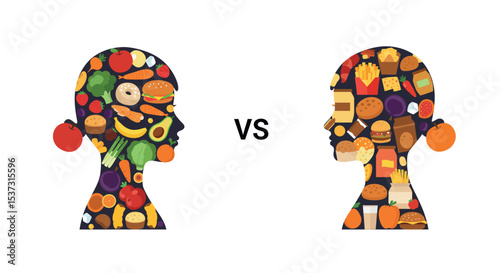 Healthy eating versus fast food conceptual illustration reflecting dietary choices vector illustration