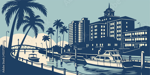 Florida City Skyline Vector – Cape Coral with Gulf Views and Waterfront Details