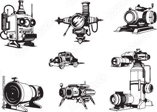Mechanism set, retro, vintage, steampunk, cyberpunk, decorative elements. Ideal design for social media, cover, banner, flyer, music, ads.	