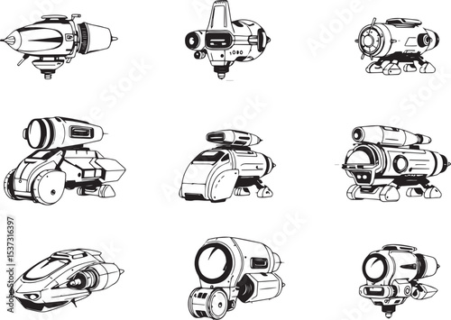 Mechanism set, retro, vintage, steampunk, cyberpunk, decorative elements. Ideal design for social media, cover, banner, flyer, music, ads.	