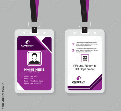 Clean and Professional ID Card Design Vector Template  with QR Code for Staff and Business Use 