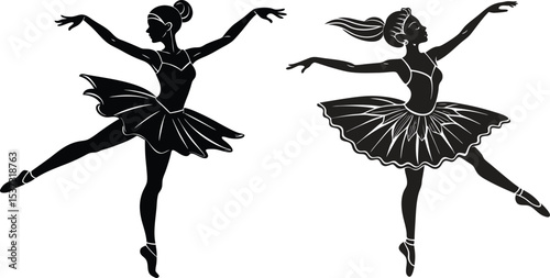 Ballet dancer silhouette vector illustration of a ballerina dancing in black