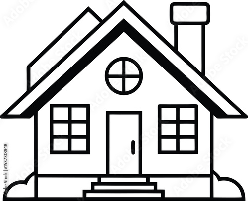 Vector illustration of a house icon with roof window and door design