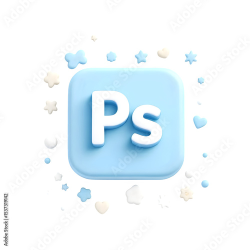Cute 3d photoshop icon with decorations isolated on transparent background