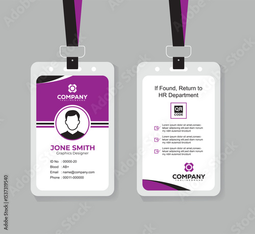Clean and Professional ID Card Design Vector Template  with QR Code for Staff and Business Use 