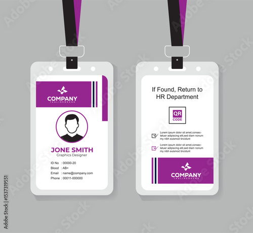 Clean and Professional ID Card Design Vector Template  with QR Code for Staff and Business Use 