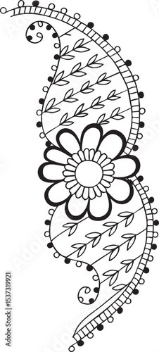 Floral paisley ornament vector illustration in black and white perfect for various design applications