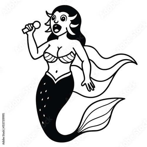 Singing mermaid with microphone illustration