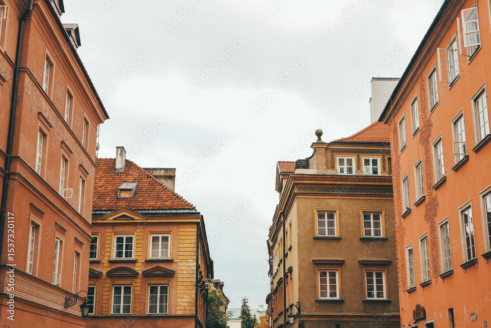 Fototapeta premium old colorful houses in main old square facades in warsaw
