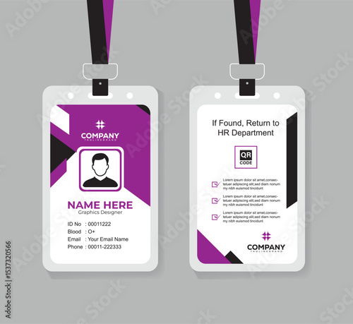 Clean and Professional ID Card Design Vector Template  with QR Code for Staff and Business Use 