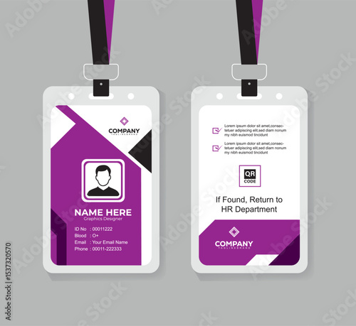 Clean and Professional ID Card Design Vector Template  with QR Code for Staff and Business Use 