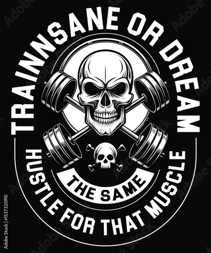 "Hustle For That Muscle" Skull - Intense Gym Training Illustration