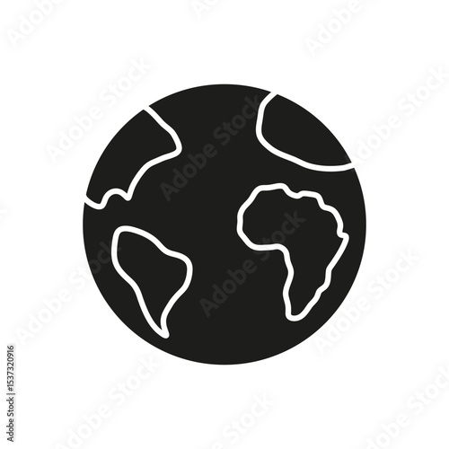 Earth Globe Silhouette Icon. Global Awareness, World Geography, And Environmental Conservation Symbol. Planet Representation And Earth Day Theme. Isolated Vector Illustration