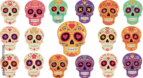 Colorful sugar skulls pattern for day of the dead celebration design vector illustration