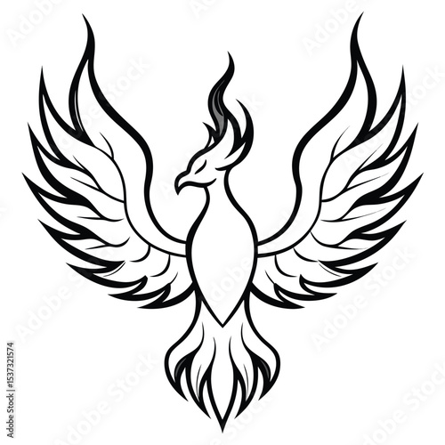 Stylized phoenix bird design black and white