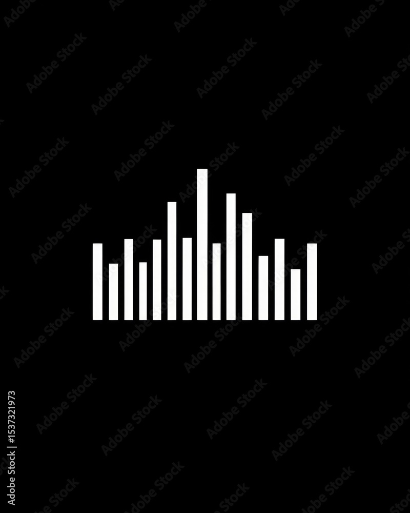 White audio waveform graphic on black background White audio waveform graphic on black background