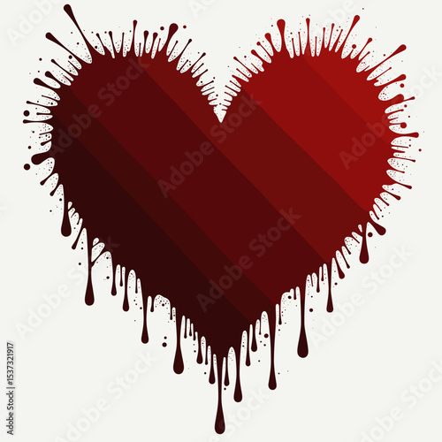 Heart shape with paint splashes in dark red color  