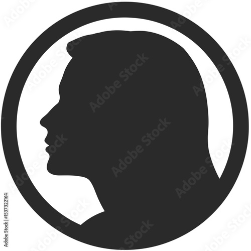 Silhouette of a woman's profile in a circular frame  