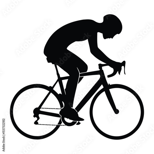 Black silhouette of a cyclist on a bicycle, isolated for sport and cycling