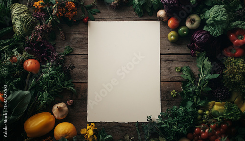 White empty paper surrounded by vegetables
