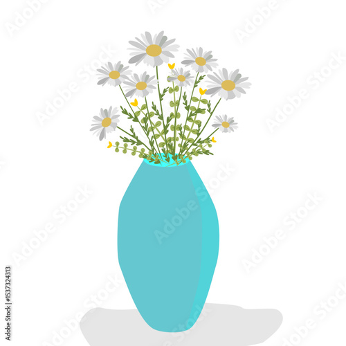 Florero con ramo de margaritas.