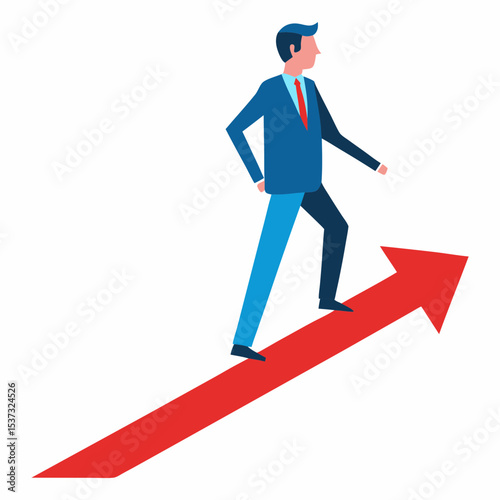 Businessman and the path to success vector art illustration