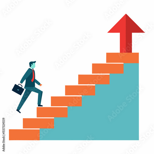 Businessman and the path to success vector art illustration