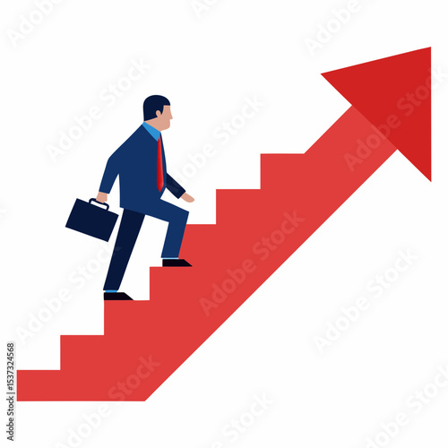 Businessman and the path to success vector art illustration
