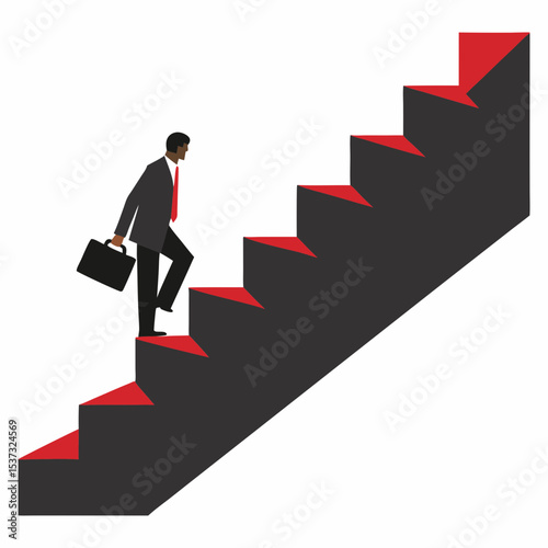 Businessman and the path to success vector art illustration