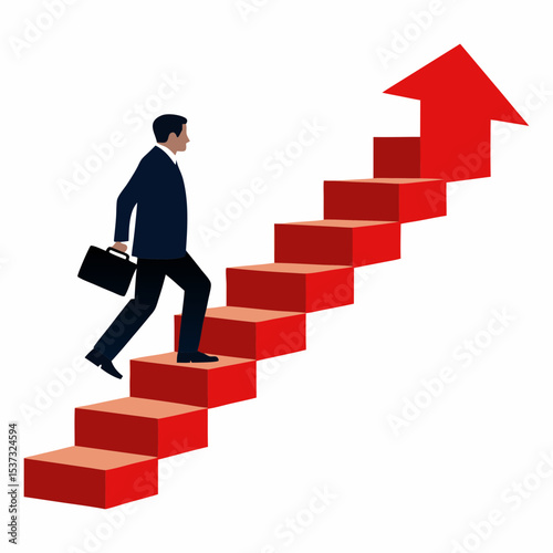 Businessman and the path to success vector art illustration