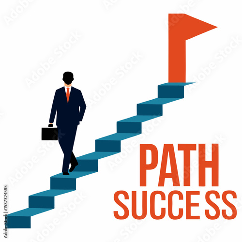 Businessman and the path to success vector art illustration