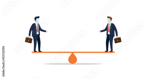 Business balance concept with professionals on seesaw for corporate success illustration vector illustration