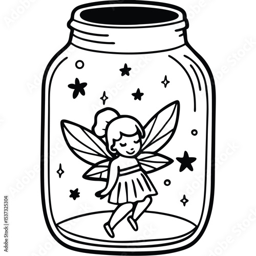 Cute fairy in a mason jar with stars