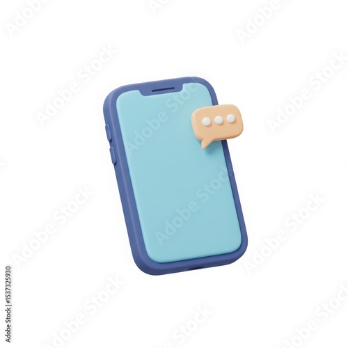 A 3d rendering of a smartphone with an orange message bubble, social media user interface technology element