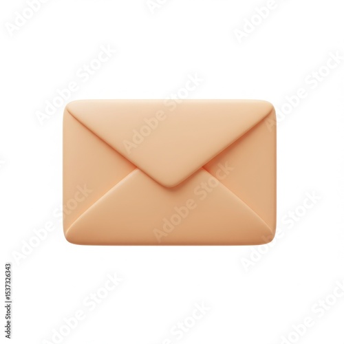 A 3d rendering of a simple, closed, peach-colored mail envelope with rounded corners on a white background, representing mail delivery.
