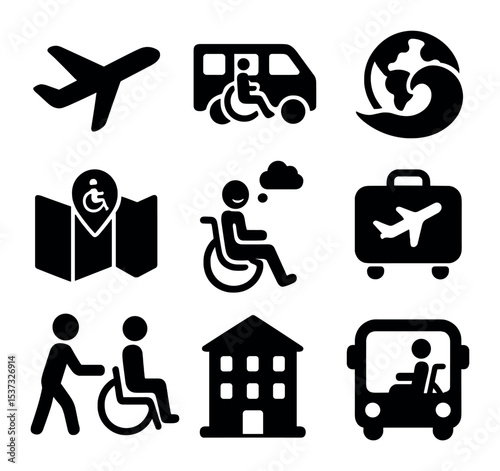 Adaptive Bicycle Icons. Solid, filled icons set of adaptive bicycles and personal vehicles: bike icon,