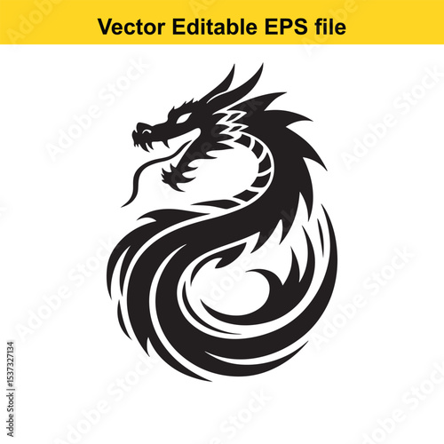 Intricate Dragon Circle Design A Powerful Symbol of Strength and Mysticism in Tattoo Art, Vector Graphic Illustration Emblem