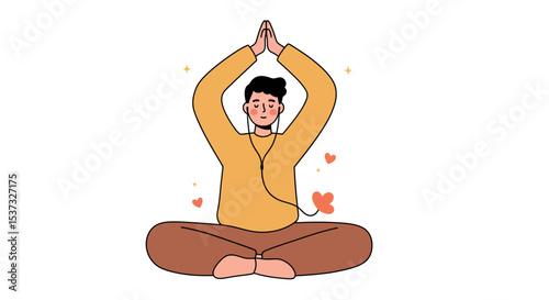 Relaxing meditation practice with music for wellness and inner peace vector illustration