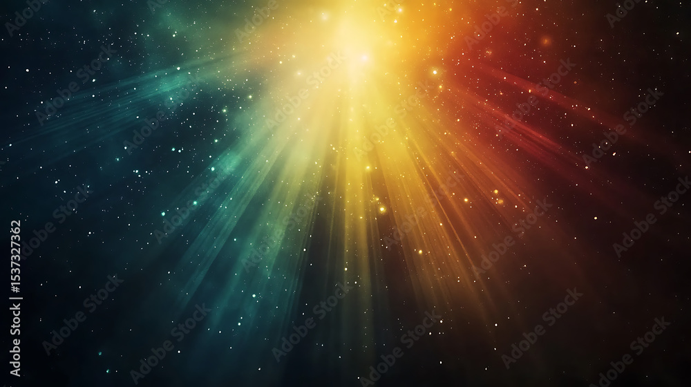 Fototapeta premium Colorful cosmic explosion with vibrant light rays and sparkling stars, perfect for space galaxy wallpaper backgrounds