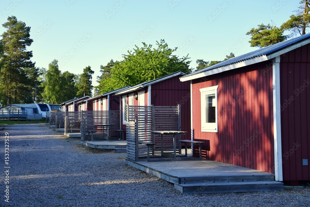Fototapeta premium Little red houses for outdoor recreation.