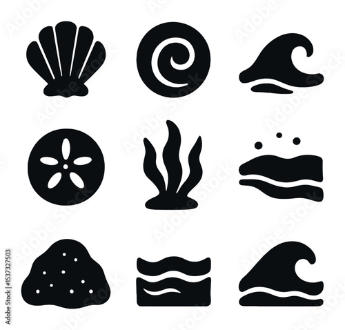 Ocean Conservation Icons. Solid, filled icons set of ocean conservation and marine protection: recycle icon,