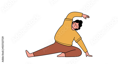 Cartoon character doing yoga stretch pose for relaxation and fitness design vector illustration